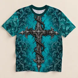 Gothic Thorn Cross in Turquoise for Alternative Nightlife and Dark Street Style All-over Print Unisex T-shirt