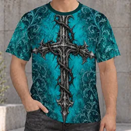 Gothic Thorn Cross in Turquoise for Alternative Nightlife and Dark Street Style All-over Print Unisex T-shirt