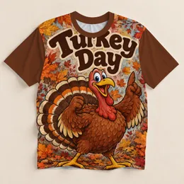 Cartoon Turkey And Autumn Leaves For Thanksgiving Gatherings And Fall Celebrations All-over Print Unisex T-shirt