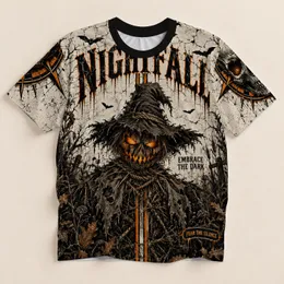 Halloween Scarecrow Pumpkin and Haunted Castle Night for Autumn Party Style Lovers All-over Print Unisex T-shirt
