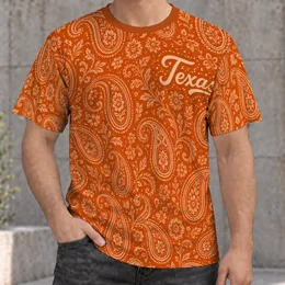 Burnt Orange Paisley With Texas Script for Western Country Getaways and Casual Days All-over Print Unisex T-shirt