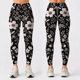 Ivory Wildflower Sprigs on Midnight Black for Everyday Casual Style and Weekend Layering Leggings