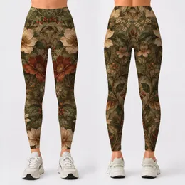 Olive And Rust Botanical Blooms For Casual Weekends And Everyday Women's Wardrobe Style Leggings