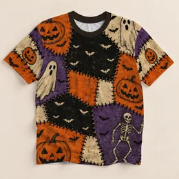 Halloween Pumpkin Ghost Bat Skeleton Patchwork for Spooky Autumn Party Celebrations All-over Print Unisex T-shirt