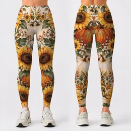 Pumpkin Sunflower Florals for Cozy Autumn Outings and Fresh Everyday Casual Style Leggings