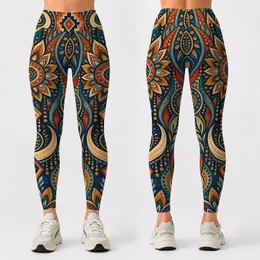 Rust Turquoise Bohemian Geometry for Festival Style and Everyday Casual Wear Leggings