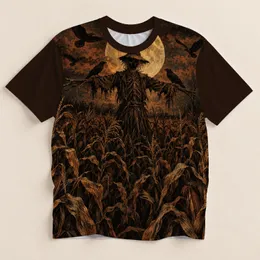 Haunted Cornfield Scarecrow and Crows for Halloween Fall Nights, Rustic Rural Style All-over Print Unisex T-shirt