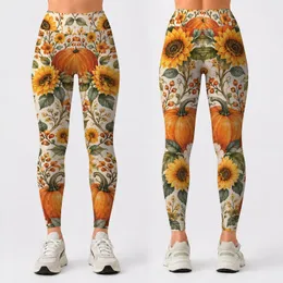 Pumpkins And Sunflowers For Halloween Harvest Season And Everyday Autumn Wear Leggings