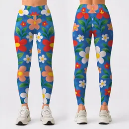 Colorful Daisy Garden on Ocean Blue for Sunny Beach Days and Summer Getaways for Her Leggings