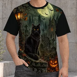 Moonlit Black Cat Graveyard Scene for Halloween Nights and Dark Autumn Style All-over Print Unisex T-shirt