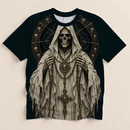 Hooded Skeleton and Antique Bronze Emblem for Gothic Nightlife and Dark Style All-over Print Unisex T-shirt