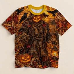 Pumpkin Scarecrow and Ravens for Halloween Night and Autumn Harvest Celebrations All-over Print Unisex T-shirt