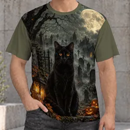 Moonlit Black Cat Cemetery Scene for Halloween Nights and Autumn Gatherings, Unisex All-over Print Unisex T-shirt