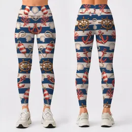 Nautical Anchors And Ship Wheels For Coastal Getaways And Beach Days Leggings