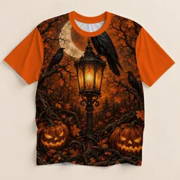 Moonlit Raven And Pumpkin Lantern For Halloween Night All-over Print Unisex T-shirt