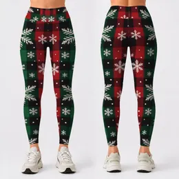 Red And Evergreen Buffalo Checks With Snowflakes For Cozy Christmas Holiday Celebrations Leggings