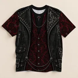 Gothic Studded Vest, Chains and Burgundy Damask for Alternative Concert Night Out All-over Print Unisex T-shirt
