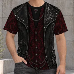 Gothic Studded Vest, Chains and Burgundy Damask for Alternative Concert Night Out All-over Print Unisex T-shirt