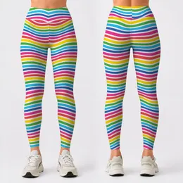 Vibrant Rainbow Horizontal Stripes for Sunny Beach Days and Colorful Everyday Style Leggings