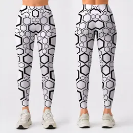 Bold Black And White Honeycomb Geometry For Everyday Casual Style And Modern Women Leggings
