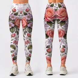 Coral Rose And Lavender Blooms For Garden Strolls And Relaxed Everyday Style For Her Leggings