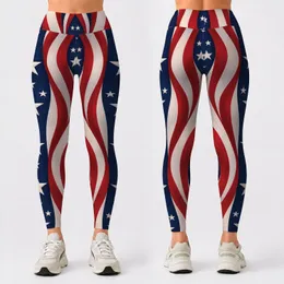 American Stars And Stripes Red White Blue Patriotic Summer Celebration Style Leggings