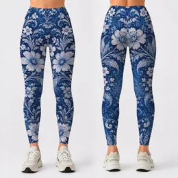 Blue Denim and White Lace Florals for Coastal Summer Outings and Relaxed Weekend Style Leggings