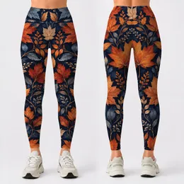 Autumn Maple Leaves in Navy and Copper for Relaxed Coastal Walks and Summer Outings Leggings