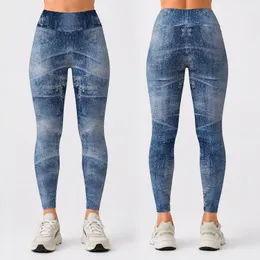 Washed Blue Denim Texture For Casual Weekend Outfits And Everyday Women's Street Style Leggings