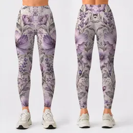 Lavender Wildflower Sprigs on Mist Gray for Coastal Summer Getaways and Garden Strolls Leggings