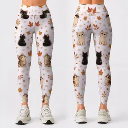 Autumn Kitten Faces and Ivory Polka Dots for Cozy Everyday Commuting Style for Women Leggings