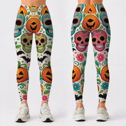 Colorful Skulls, Jack-O’-Lanterns and Bats for Halloween Festivities and Autumn Nights Leggings