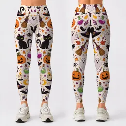 Witch Hats, Pumpkins, Black Cats And Ghosts For Halloween Party Style Leggings