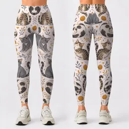 Playful Gray Cat and Yarn Motifs for Yoga, Travel, and Everyday Comfort Leggings