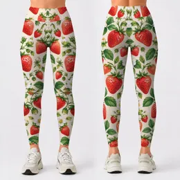 Strawberry and Cream Berry Motifs for Yoga, Pilates, and Everyday Active Style Days Leggings