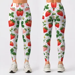 Fresh Strawberry and Clover Motifs for Yoga, Pilates, and Everyday Summer Wear Days Leggings
