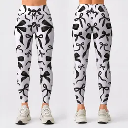 Black Ribbon Bow Motifs for Balletcore Studio Sessions and Chic Everyday Activewear Leggings
