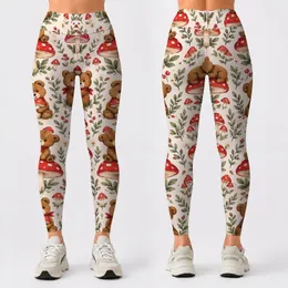Little Bear Mushroom Motifs for Cozy Woodland Walks and Everyday Adventures Leggings