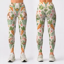 Cute Rabbit, Carrot and Garden Veggies for Yoga, Pilates and Everyday Leisurewear Leggings