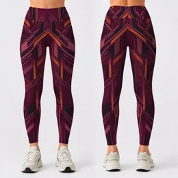 Burgundy Geometric Lines for Yoga, Pilates and Everyday Movement for Active Women Leggings