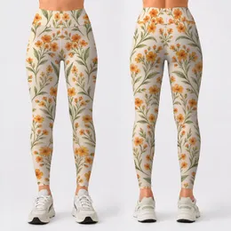 Delicate Orange Wildflower Sprigs for Yoga, Pilates, and Everyday Springtime Outings Leggings