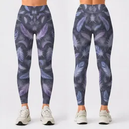 Lavender Blue Feather Motifs for Yoga, Pilates, and Everyday Wear Leggings