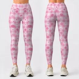 Pink Polka Dots And Blush Gingham For Yoga, Pilates And Everyday Wear Leggings