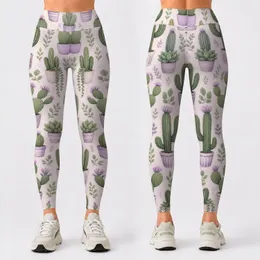 Whimsical Green And Lavender Cacti For Sunny Casual Days And Desert-Loving Women Leggings