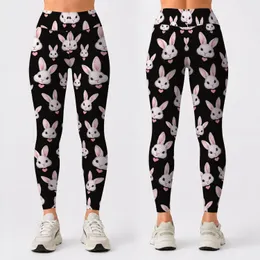 Playful White Bunny Faces with Pink Hearts for Cozy Casual Days and Springtime Outings Leggings