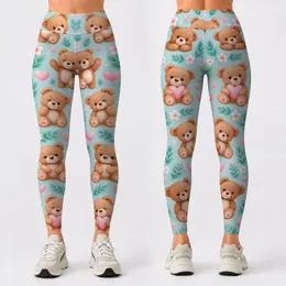 Sweet Teddy Bears and Pink Hearts for Cozy Everyday Comfort and Cheerful Casual Style Leggings