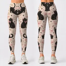 Black Cat Bow Tie Motifs for Cozy Everyday Style, Casual Outings, and Feline Fans Leggings