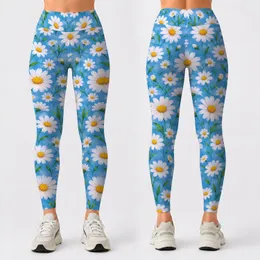Sky Blue Daisy Blooms for Yoga, Pilates, and Everyday Springtime Style for Women Leggings