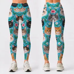 Colorful Cat Faces for Playful Yoga Sessions and Everyday Feline Lover Lifestyle Leggings