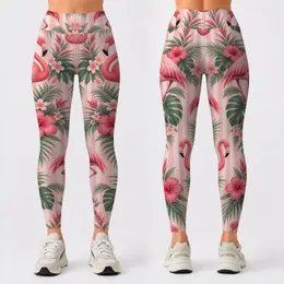 Elegant Pink Flamingos with Blush Stripes for Yoga, Running, and Everyday Activewear Leggings